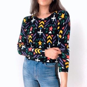 Divided H&M Colorful Black Crewneck Sweater Sz XS
